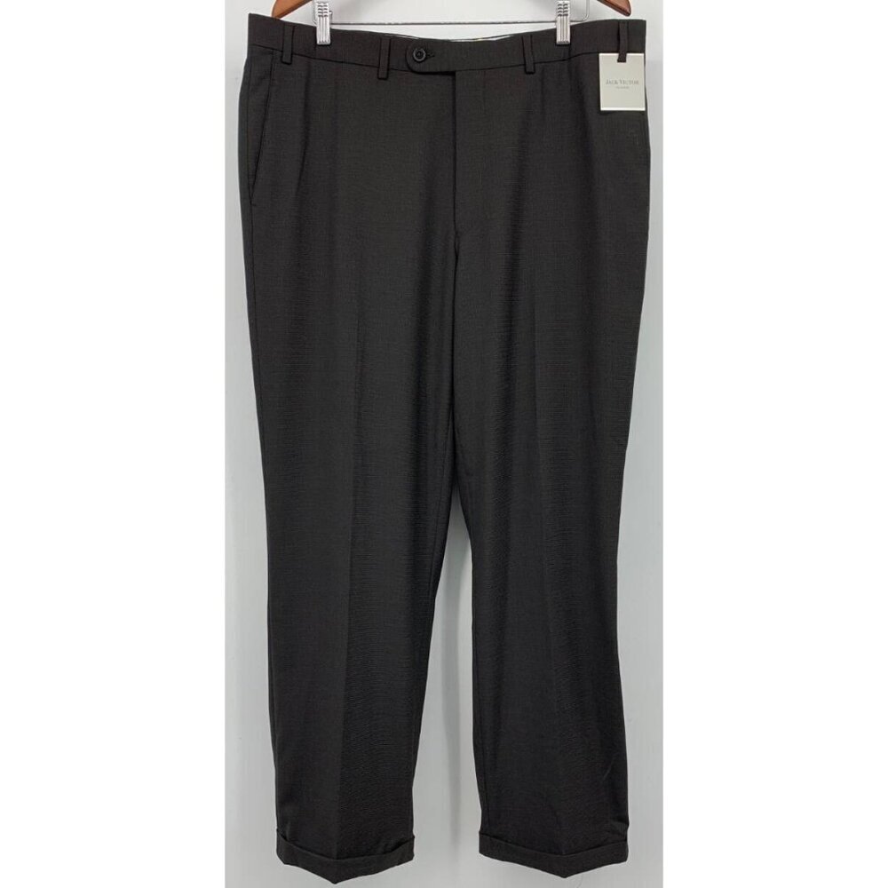 Jack Victor Mens Black Brown Pleat Work Pants Classic Fit 38 XL Extra Large NEW